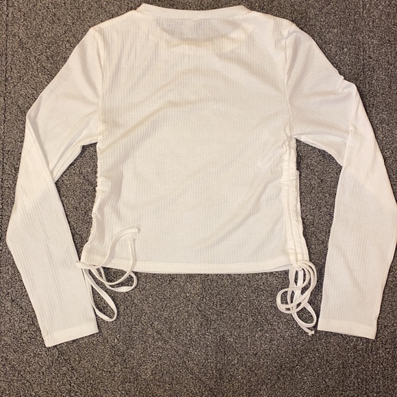 SHEIN Solid Drawstring Ruched Side Ribbed White Tee - Picture 9 of 9